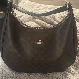 Coach Brown Leather Hobo Bag with Gold Emblem